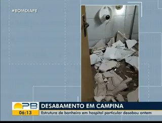 Gesso desaba em banheiro de hospital de Campina Grande e causa susto em pacientes