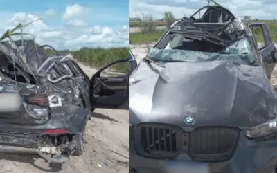Capotamento na BR-230 deixa quatro feridos e BMW destruída